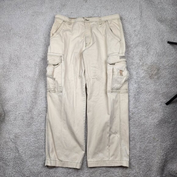 Union Bay Cargo Pants Cream Tan Baggy 2000s Vintage Sz 38x29 Relaxed Fit Y2K VTG - Picture 2 of 9